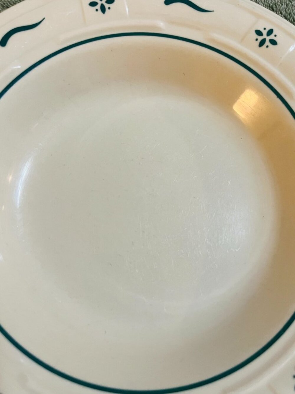 Longaberger S/2 Woven Traditions green heritage pottery rimmed soup bowls 8" USA - Picture 5 of 11
